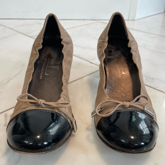 AGL black and tan Italian leather block heels euro 37.5 US womens 7 scuffed heel - Picture 2 of 11